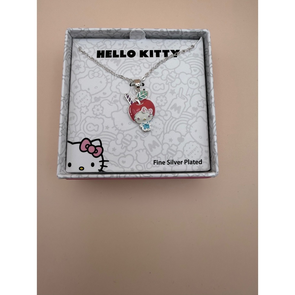 Hello Kitty Sanrio Apple Pendant Necklace Fine Silver Plated 16 Inch Chain Boxed